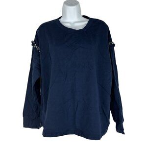 Q and A Los Angeles Navy Long Sleeve Top Beaded Fringe Medium